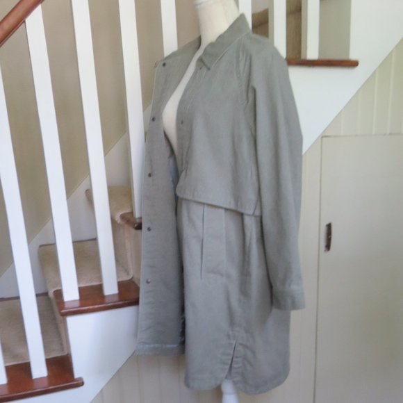 BONNIE ALEX Long Utility Jacket Coat - Womens Small - Khaki Green - Snap Closure - Picture 8 of 15